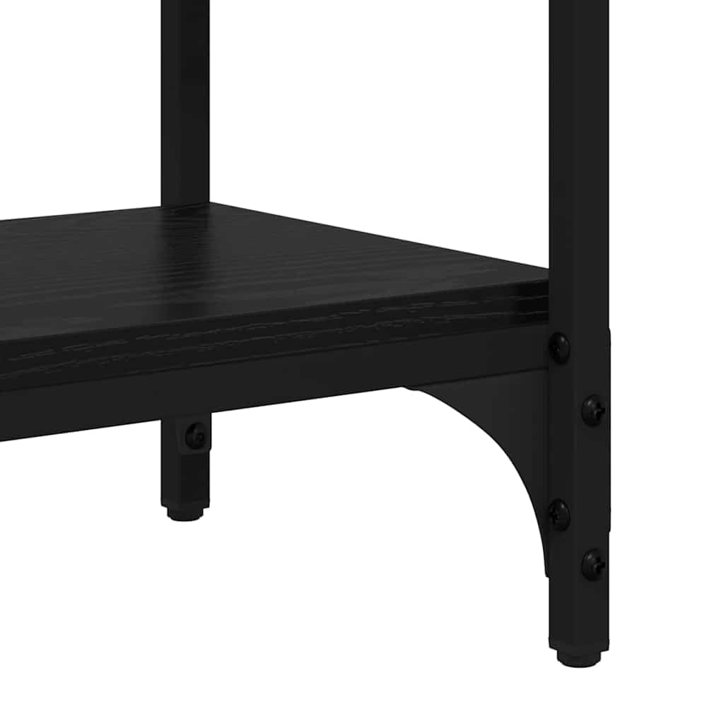 Wąski stolik konsolowy z 3 półkami, wygląd czarnego dębu, 80 x 29 x 75 cm, materiał drewnopochodny i metal, industrialny wygląd, do salonu i korytarza, wszechstronne miejsce do przechowywania
