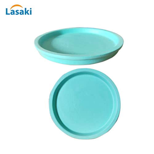 Image of Lasaki Round Aqua Ceramic Bottom Tray /Plate for Planter (5-inch, Set of 2) R5 | Dripping Tray for Pots & Succulents | Indoor & Outdoor Planters Home Garden Decor (Plants not Included)