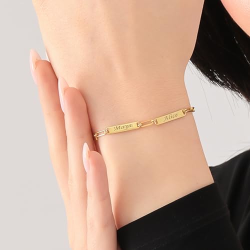 Sterling Silver Personalized Mini Bar Name Bracelet – Sterling Silver or 14K Gold Plated Custom Engraved Jewelry for Women – Adjustable Dainty Gift Bracelet3