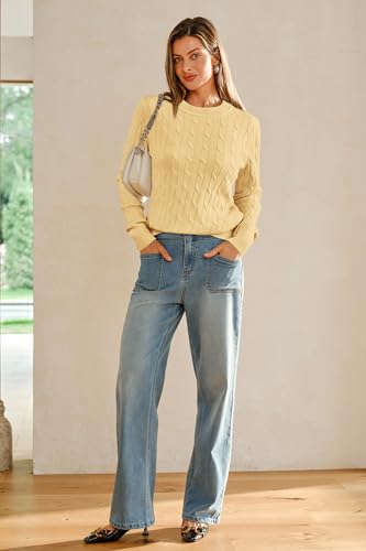 Image of Arach&Cloz Women's Wool Blend Classic Crew Neck Casual Fall Sweaters