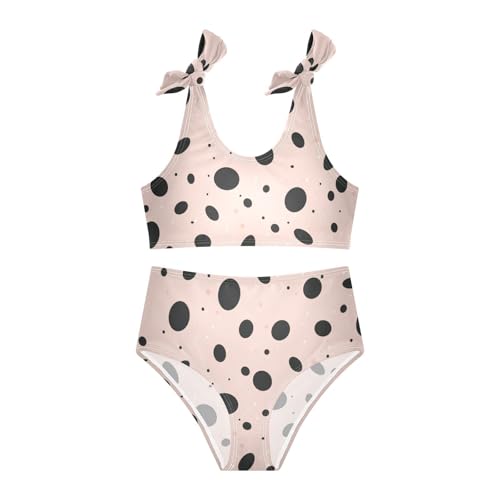 KLL Black Polka Dots on Pink Background Girls Two Piece Bikini Set Beach Swimsuit Swimwear Adjustable Strap3