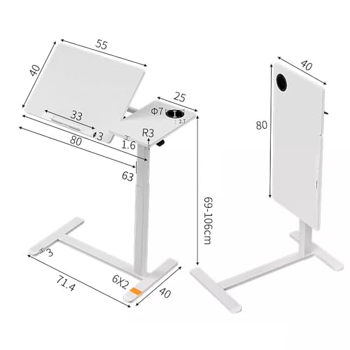Table de chevet à roulettes hauteur réglable blanche pour ordinateur - 2