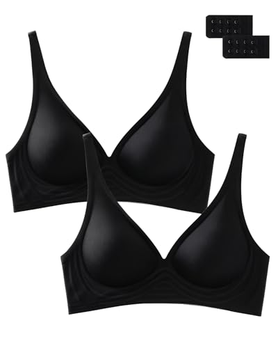 Image of Deep V Bra Padded Bralettes for Women 2 Pack - Low Cut Bras for Deep V Neck Wireless Push Up Bralette Comfort A-D Cups