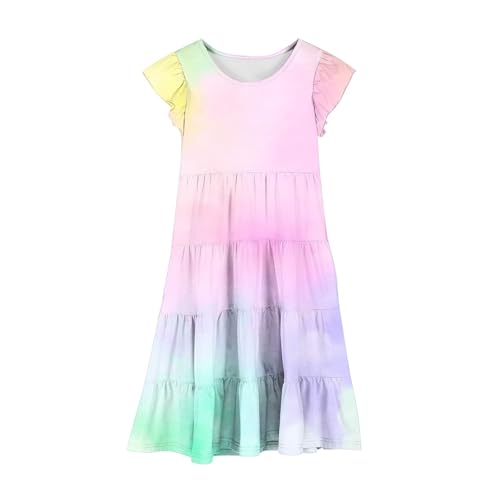 Girls Boat Neck Festival Dresses Cap Gradient Slim Ruched A Line Tiered Midi Summer Dress 2025 for 6-14 Years3