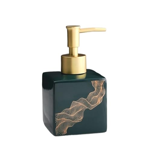 ソープディスペンサー セラミックスクエアローションスクイーズボトルバスルームシャンプーソープディスペンサーポンプ付き(Green)