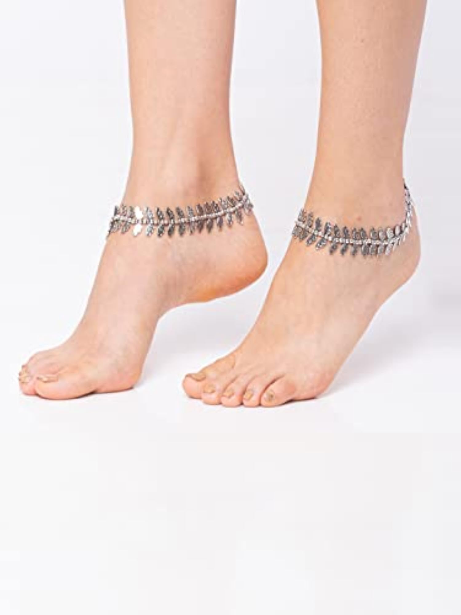 Traditional Oxidised German Silver Plated Anklet Pair