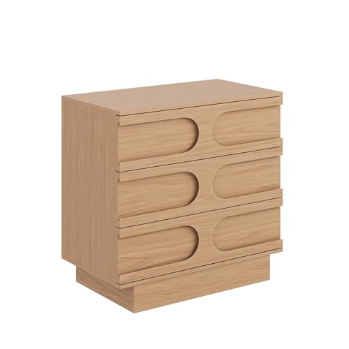 Image of Nathan James Iris 3 Drawer Dresser, Mid-Century Modern Solid Wood Dresser for Bedroom, Raw Oak