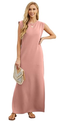 Image of GRECERELLE 2026 Women Year-Round Casual Round Neck Loose Split Wrinkle-Free Long Maxi Vacation Dress with Pockets (XXS-4XL)