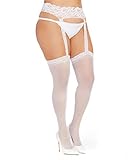 Dreamgirl Women's Sheer Garter Belt Panty Hose, White, One Size Plus/Queen