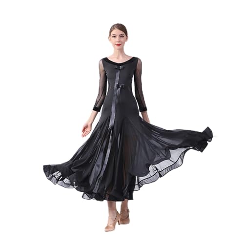 V Neck Ballroom Dancing Dresses for Women Waltz Modern Performance Dancing Outfit Tango Foxtrot Dance Dress A-Line,Black,M
