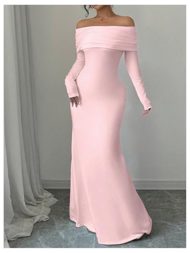 Image of SOLY HUX Women's Long Sleeve Off The Shoulder Bodycon Dress Elegant Maxi Dress Cocktail Prom Dresses