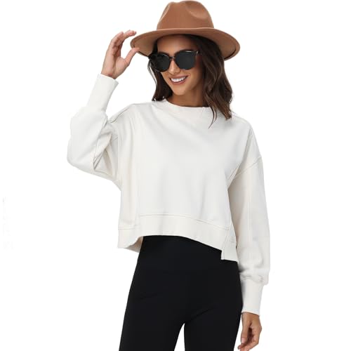 Image of Oymyakon Womens Oversized Cropped Sweatshirts Crew Neck Long Sleeve Pullover Sweater Fall Fashion Clothes