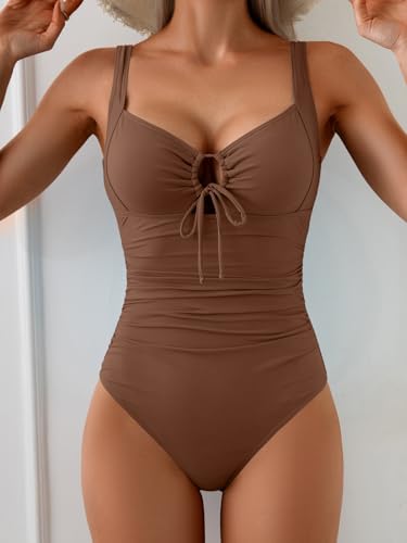 One Piece Lace Up Swimsuit for Women Tummy Control Slimming Bathing Suits Cut Out Push Up Swimwear4