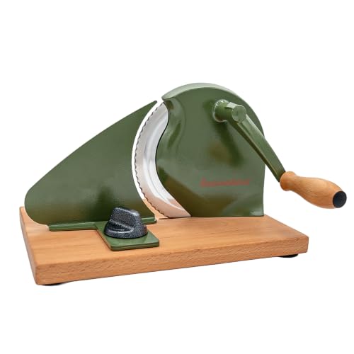 Image of Zassenhaus Original Classic Adjustable Bread Slicer for Uniform Slices - Bread Slicer for Homemade Bread - 18 /8 Stainless Steel Blade Sourdough Cutter -Cyprus Green, 11.75 inch x 8 inch