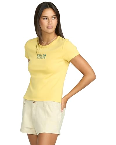 Image of Volcom Women's Have a Clue Short Sleeve Tee - Fitted T-Shirt with Striped Neck Taping