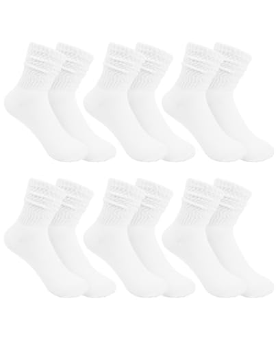 6-pair White Slouch Socks for Women, Crew Slouchy Socks for Women Size 5-11