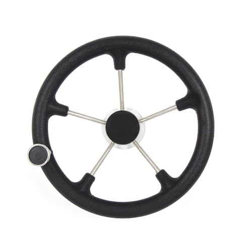 Winibo Stainless Steel 5 Spoke Boat Marine Steering Wheel (13-1/2 Inch Boat Steering Wheel with Black PU Foam and Button, Universal)