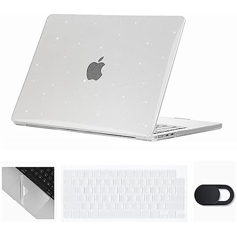 Se7enline Compatible with 15 inch MacBook Air Case 2024 2023 M2 M3 A2941/A3114 Crystal Glitter Bling Laptop Hard Shell Case & Keyboard Skin & Touchpad Protector & Webcam Cover,Transparent Cover