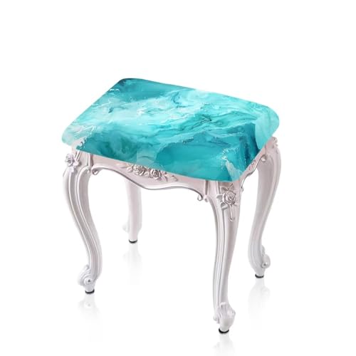 Cugasmaru Bar Stool Covers Teal Marble Print Slipcover Rectangle Non Slip Vanity Stool Cover Soft Counter Stool Bar Chair Covers Set of 2 Saddle Bar Stool Slipcover for Cushion Barstool