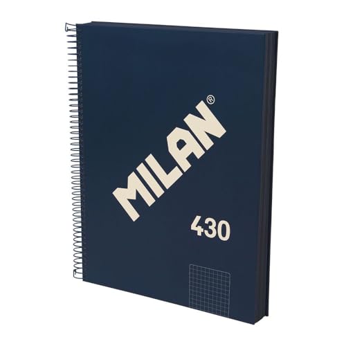 MILAN® Cuaderno A4 con tapa dura, papel cuadriculado (5 x 5 mm), 120 hojas de 95 gr/m², colección goma MILAN 430, azul