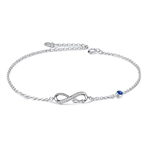 Infinity Silver Anklet with Sapphire Charm Cover