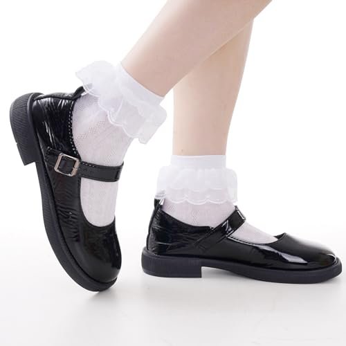 Dxhycc 3 Pairs Girls White Ruffle Socks Cute Ruffled Lace Dress Socks for Toddler Little Girls3