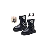 Girls fashion Side Zipper Combat Ankle Boots Round-Toe Soft Non-slip Waterproof Boots PU Leather Outdoor Hiking Boots Platform Casual Shoes (Black-A,11Little Child)