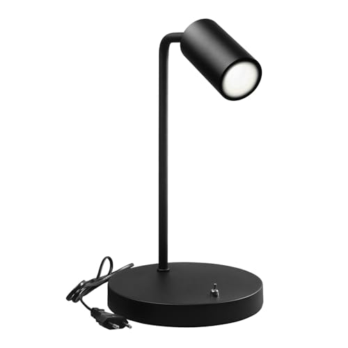Maclean GU10 Lámpara de Escritorio con Interruptor de ON/OFF | Giratorio, Inclinable | máx. 40W | Ahorro de Espacio Ideal para Casa, Oficina | IP20 (Negro, Lámpara + bombilla blanca neutra, 7W)