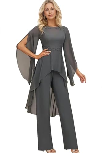 2 Pieces Chiffon Mother of The Bride Pant Suits for Women with Lace Appliques Long Prom Formal Jumpsuit Gowns2