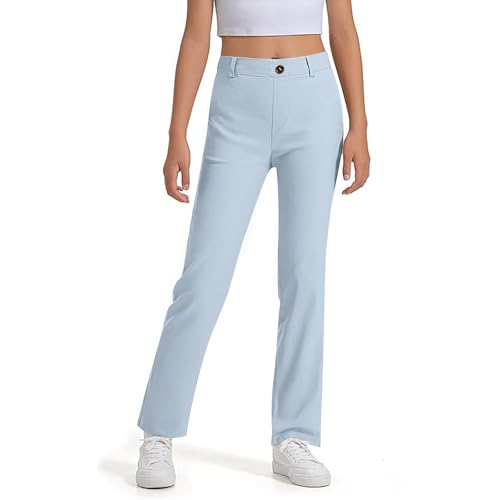 Girls School Uniform Pants Kids High Stretchy Flare Dress Pants Elastic Waist Pant Capris Size 5-15 Years2