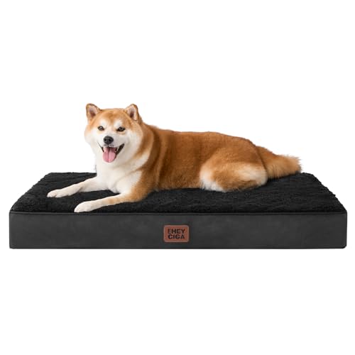 EHEYCIGA Orthopädisches Hundebett Mittelgroße Hunde 89x58x9cm, Hundekissen Waschbar Flauschig,Hundematte Hundematratze für Kiste, Schwarz