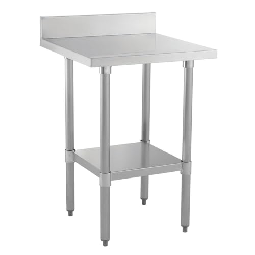 Image of Kratos Stainless Steel Kitchen Prep Table 24 inchx24 inch with Backsplash and Undershelf, NSF Worktable for Restaurants - 16ga /304SS