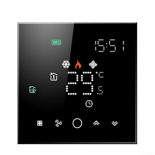 Termostato central de aire acondicionado, bobina de ventilador, calefacción por suelo de agua, 2 en 1, compatible con Tuya, controlador de temperatura WiFi digital inteligente (negro)