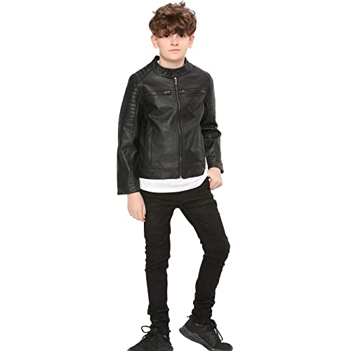 Manteau en cuir PU noir de style motocycliste pour enfants - Finitions soignées et zip robuste