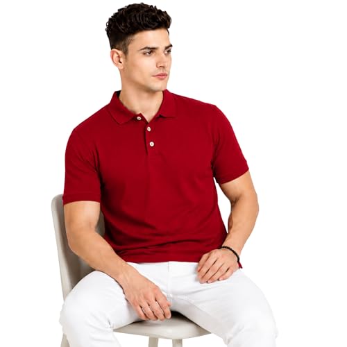 Image of Men's Plain Polo T-Shirt | Cotton Blend Regular Fit Casual Collar T-Shirt