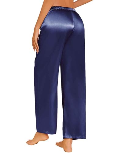 Image of Ekouaer Womens Silk Satin Pajama Lounge Pants Sleep Pj Bottoms with Pockets