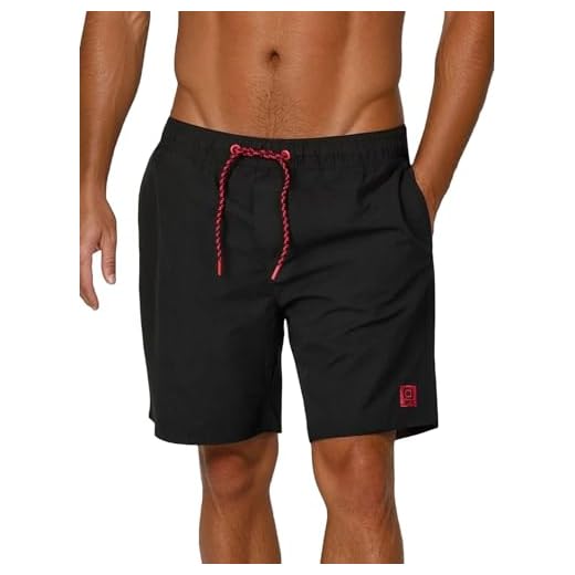 Urban Classics Herren Badehose Block Swim Shorts, blk, 5XL 7 riverso Herren Badehose Badeshort RIVDavid Kurze Hose Sommer Sport Shorts Tunnelzug 100% Polyester Schwarz 5XL, Größe:5XL, Farbe:Black Red (24001)