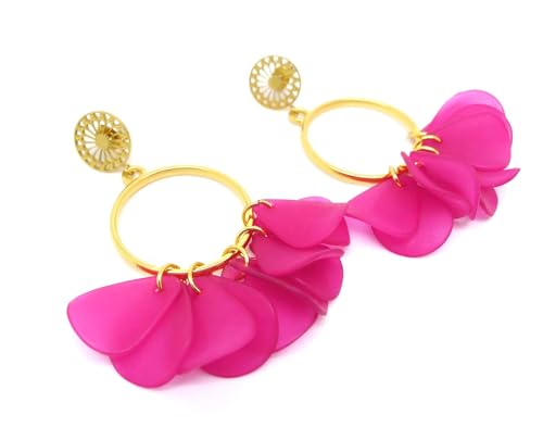 Boucles d'oreilles Hana rose fuchsia de créateur en véritables fleurs