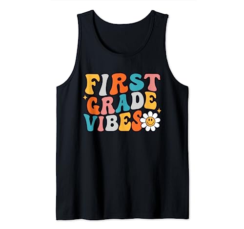 1st Grade Vibes Camicia Ragazza Stile Boho Groovy Back to School Canotta