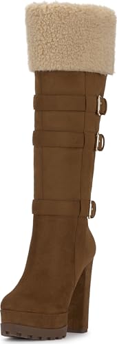 Jessica Simpson Imerald Shearling Cuff Knee Boot, Safari Brown, 8.5