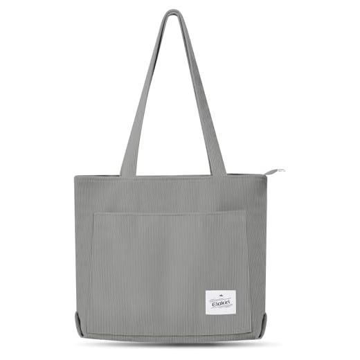 ELAKIRl Tote Bag Sac Velours Cotelé Sac Fourre Tout Bandoulière, Cabas Femme Avec Fermeture Eclair Et Poche, Convient pour Travail,Étudiants,Voyages,Achats,Sacs de Maman