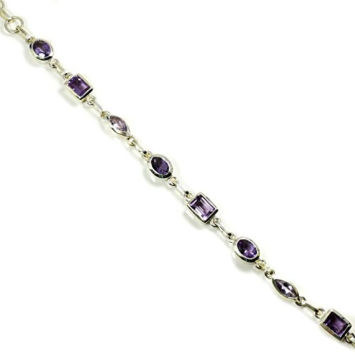 Bague en argent sterling 925 avec améthyste violette ovale et émeraude naturelle
