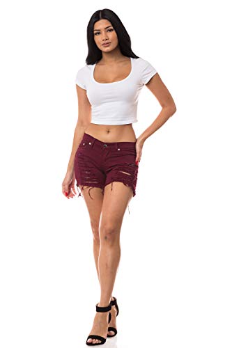 Aphrodite Ripped Denim Shorts for Women - Mid Rise Hand Sanding Distressed Casual Spring Summer Fashion Frayed Short Jeans 6087F (Made in USA) Burgundy S Aphrodite Ripped Denim Shorts for Women - Mid Rise Hand Sanding Distressed Casual Spring Summer Fashion Frayed Short Jeans 6087F (Made in USA) Burgundy S