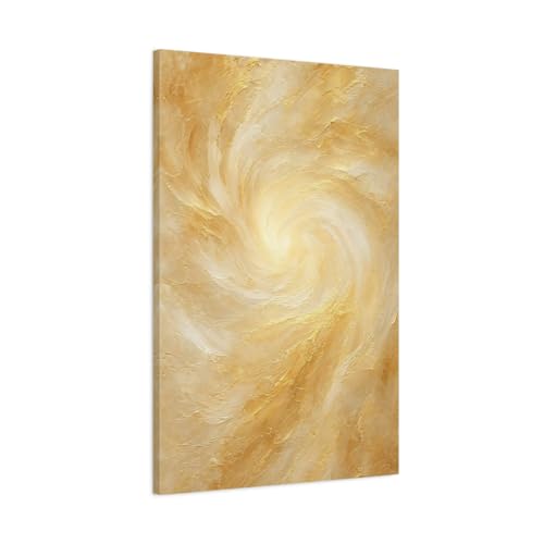 Toile abstraite tourbillon doré et crème 60x90 cm pour salon