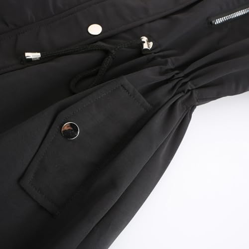 YFFUSHI Wintermantel Damen Warm Dicker Winterparka mit Fellkapuze Fell Kapuze Outdoor Jacke Mantel Oversized für Winter,Schwarz,XXL