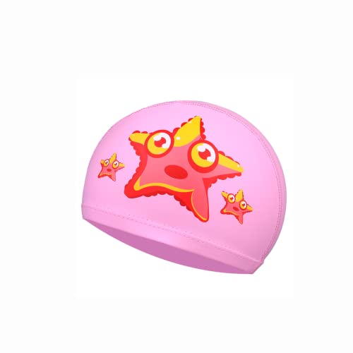 Swimming Cap Kids - Swim Cap for Girls Boys Comfortable Swim Hat, Stretchy Swimming Hat Teens for Age 4-10 (Pink, Starfish)