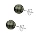 14K White Gold Black Cultured Tahitian Pearl Earrings Stud 9-9.5mm AAA High Luster