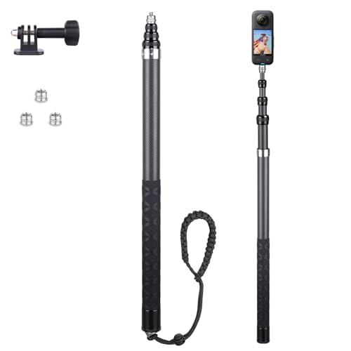 ARTCISE Palo selfie de fibra de carbono mejorado de 3 m, monopié ligero extensible de 268 g con soporte de cámara antiatascos, almohadilla de protección de silicona, tornillo universal de 1/4 pulgadas