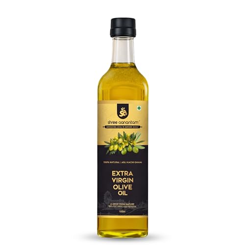Image of Shree Aanantam Extra Virgin Olive Oil - 1 Litre | Glass Bottle | Pure Olive Oil for Cooking | Olive Oil Extra Virgin Cold Pressed
