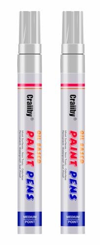 White Paint Markers 2 Pack Oil-Based Waterproof Quick Dry Permanent Paint Pen Set for Rocks Painting Wood Plastic Canvas Glass Mugs Metal Tire Stone DIY Craft